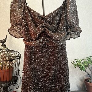 She + Sky Brown and White Dress